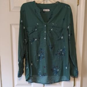 Carve Designs Button-Placket Long Sleeve Blouse